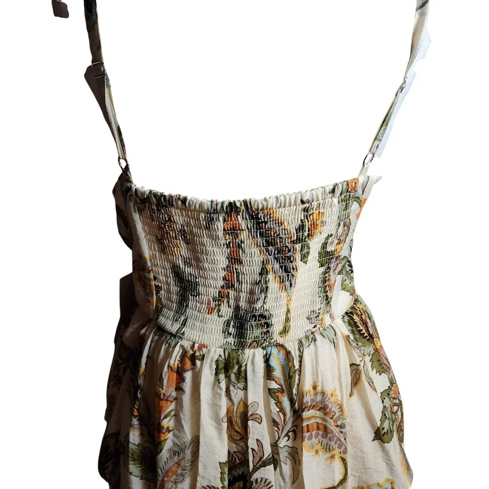 MSK Womens Floral Paisley Tiered Midi Dress Orange Green Smocked Back Large NWT